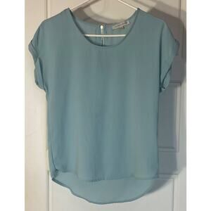 Olive & Oak Green/Blue Cap Sleeve Gold Back Zipper High Low top S